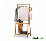 Askraft Rak Gantungan Baju Stand Hanger Gantung Kayu Jati Solid Asli