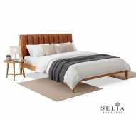 Sara Bedframe - Tempat Tidur Headboard Cushion Dipan Kayu Solid Jati Minimalis