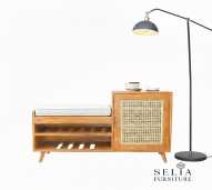 Askraft Yasa Bangku Rak Sepatu Kayu Jati dan Rotan Minimalis Sollid