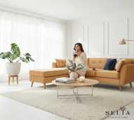 Askraft Olivia Sofa L Kursi Tamu Kayu Solid Jati Minimalis Berlengan dengan Sandaran Kaki 3 Dudukan (Three Seater)